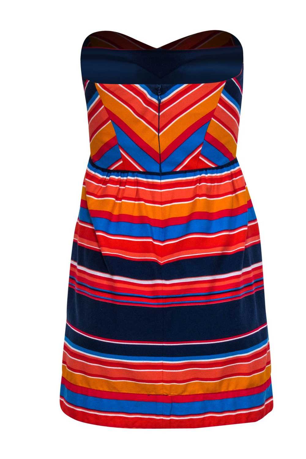 Shoshanna - Navy, Red, & Coral Stripe Print Strap… - image 3