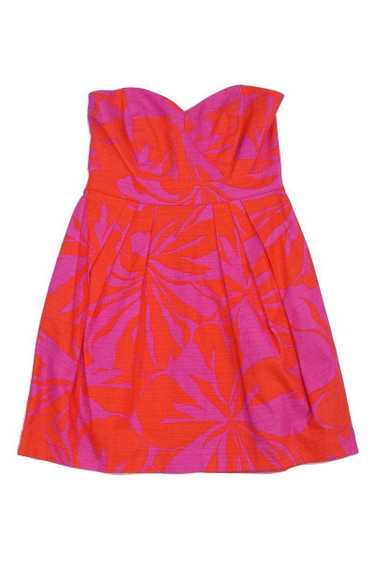 Shoshanna - Pink & Orange Cotton Strapless Dress S