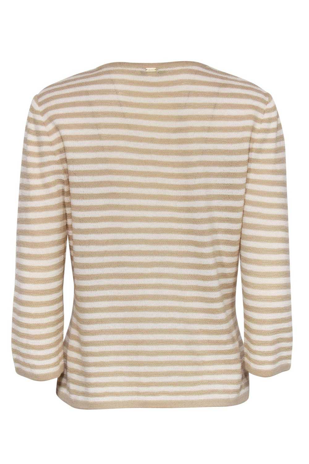 St. John - Beige & White Striped Knit Button-Up C… - image 3