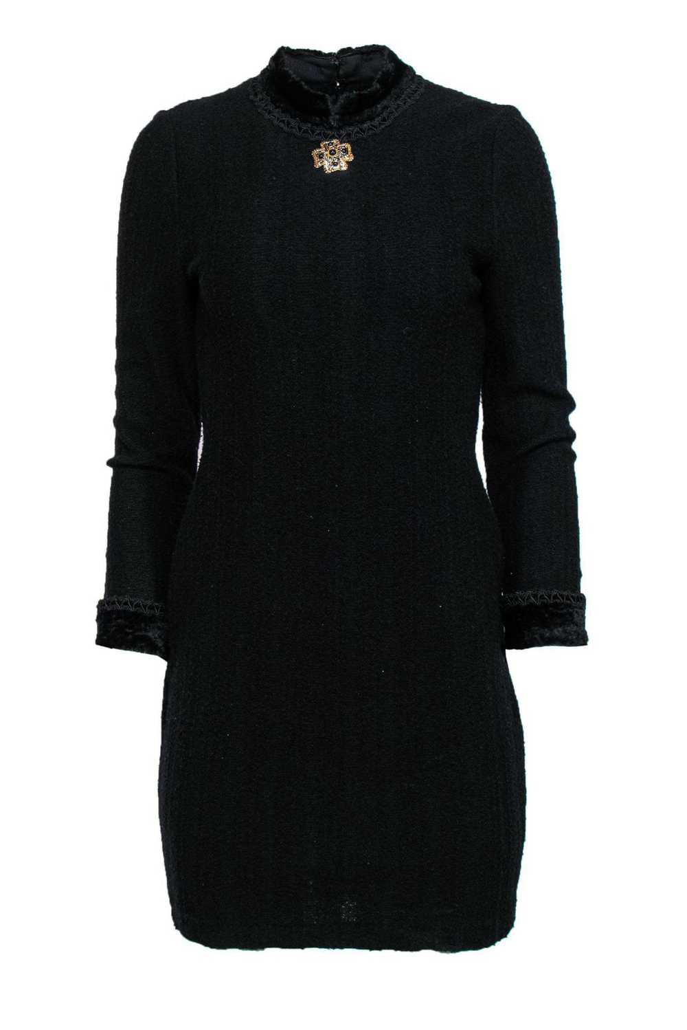 St. John - Black Vintage Wool Mock Neck Dress w/ … - image 1