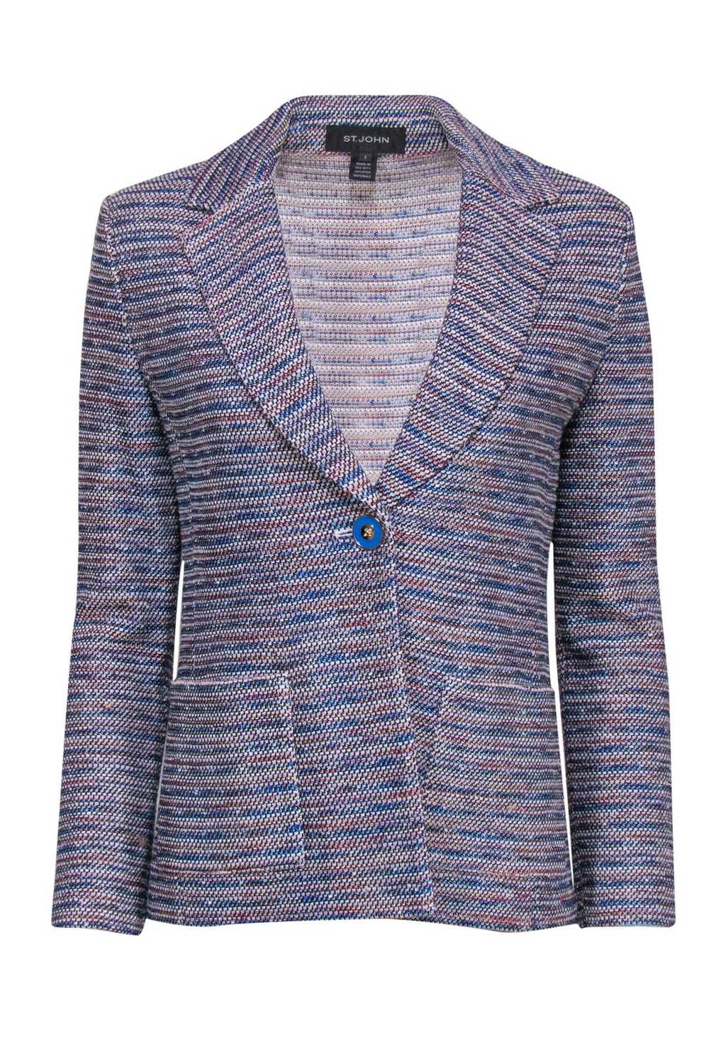 St. John - Blue & Pink Marbled Textured Knit Sing… - image 1