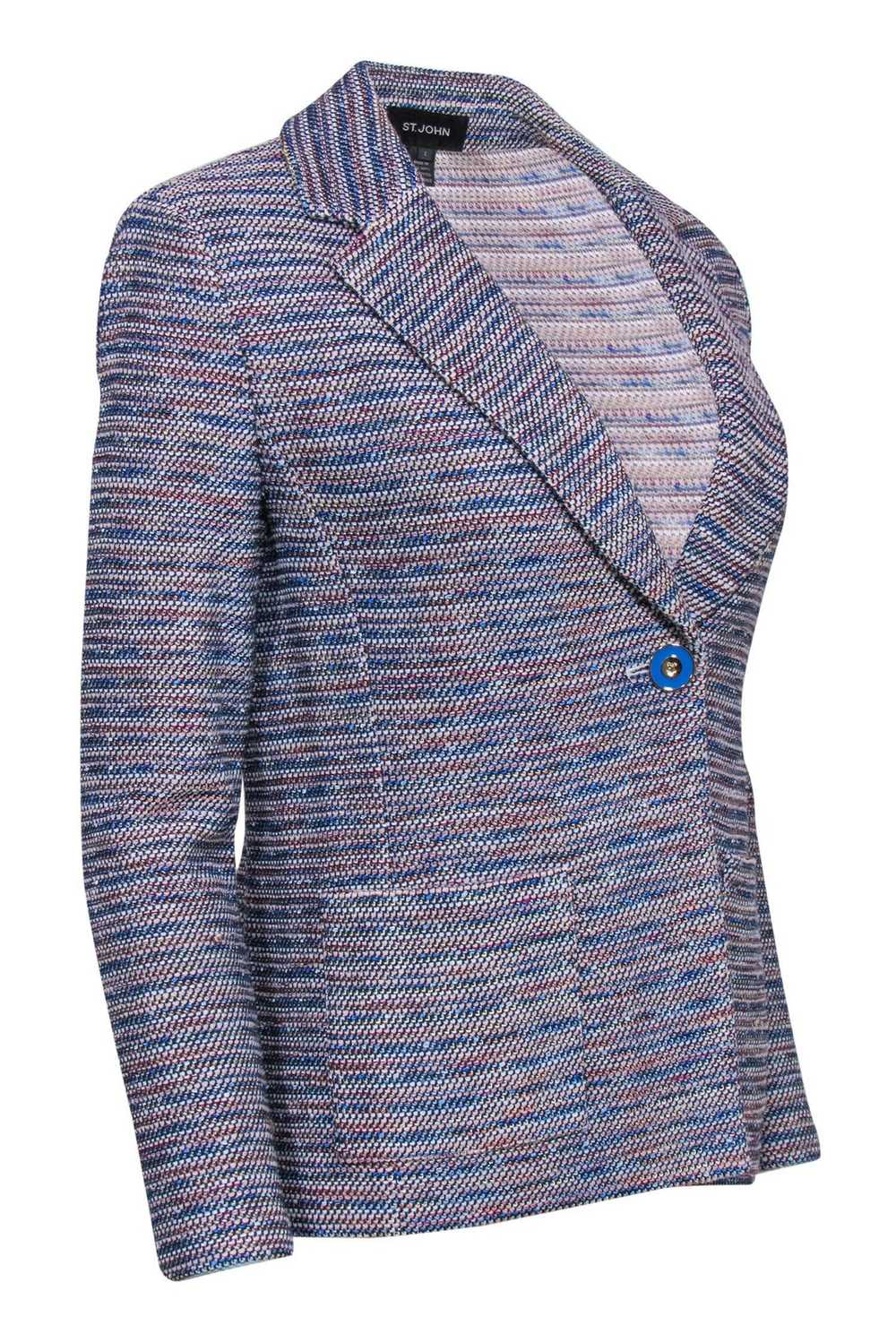 St. John - Blue & Pink Marbled Textured Knit Sing… - image 2