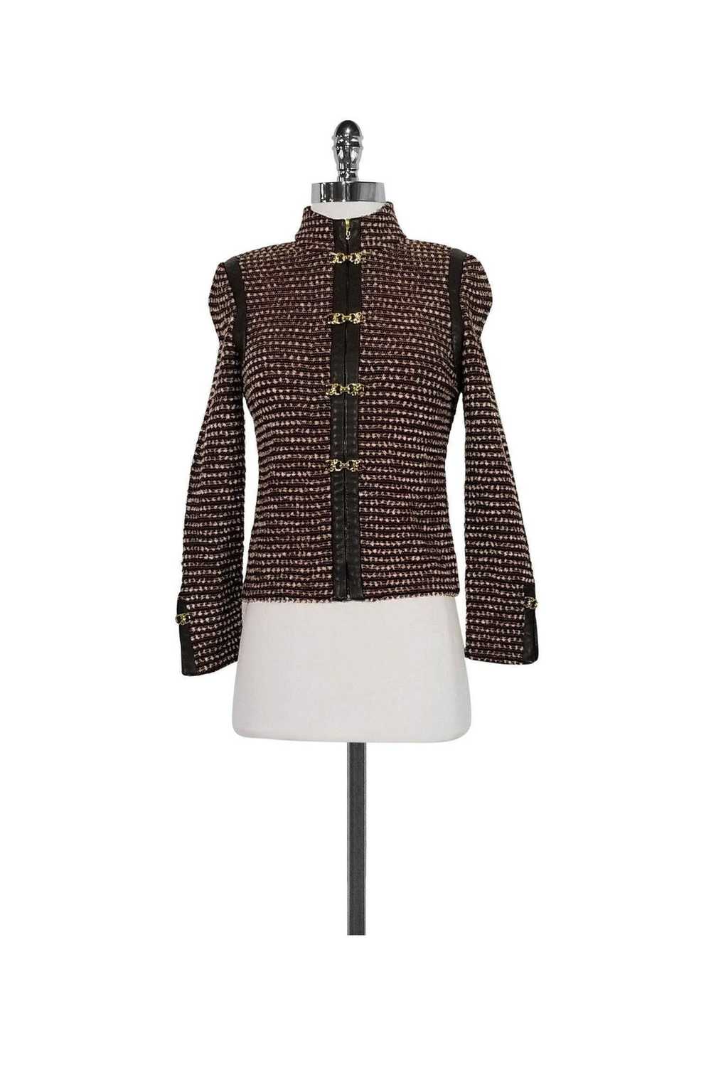 St. John - Red, Brown & White Knit Jacket Sz 2 - image 1