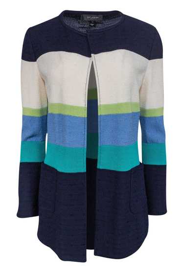 St. John - Teal, White, Navy Striped Jacket Sz 4 - image 1