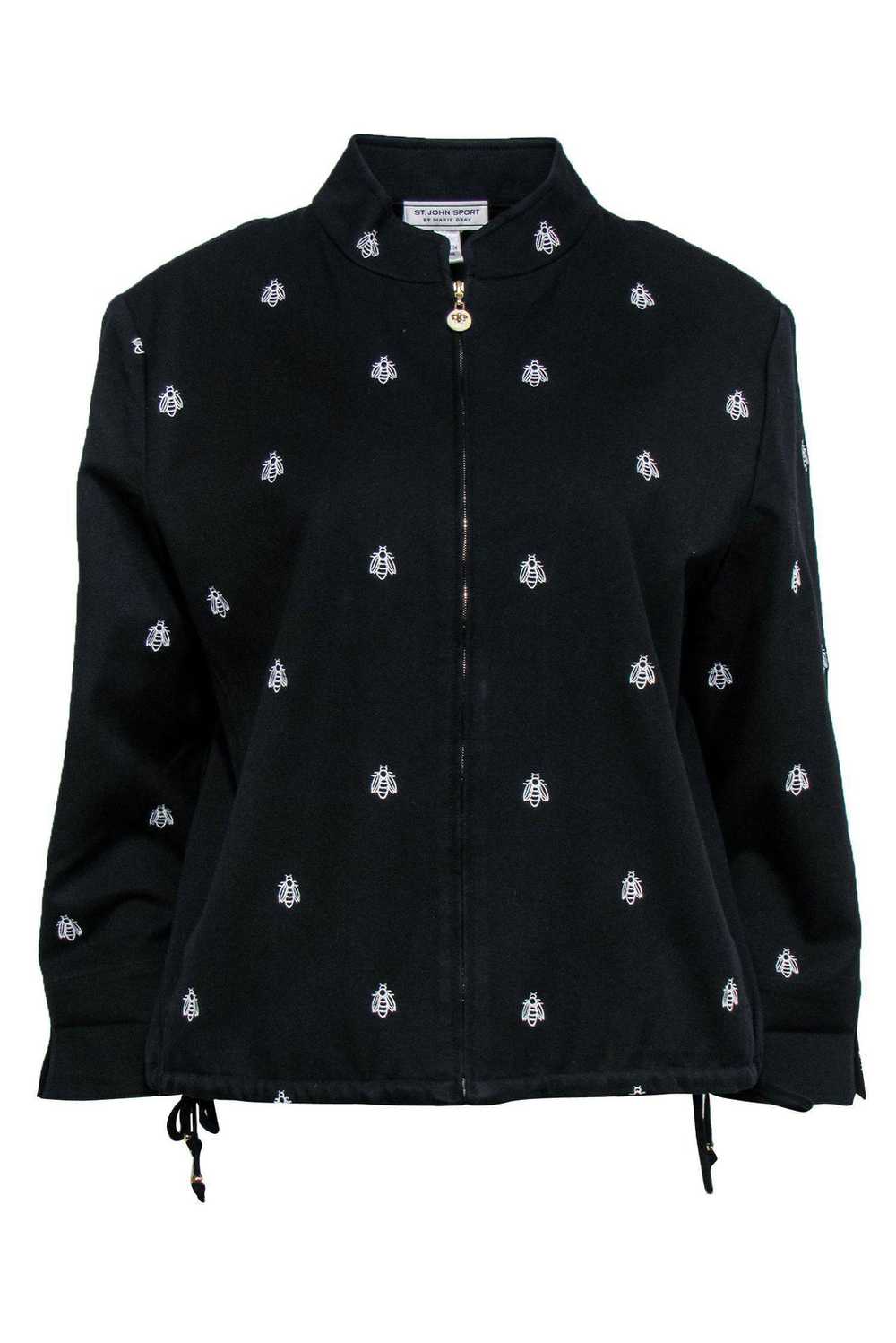 St. John Sport - Black Bee Embroidered Zip-Up Jac… - image 1