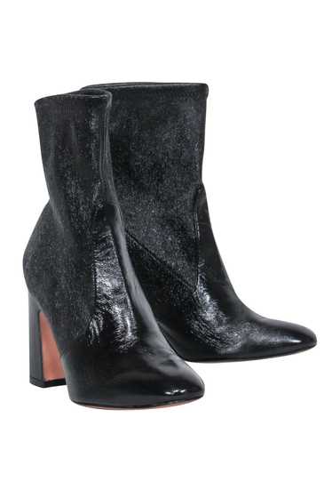 Stuart Weitzman - Black Crackled Leather Block Hee