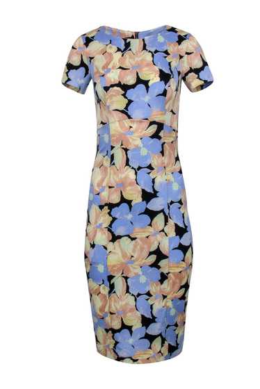 Suno - Blue & Peach Pastel Floral Print Silk Midi 