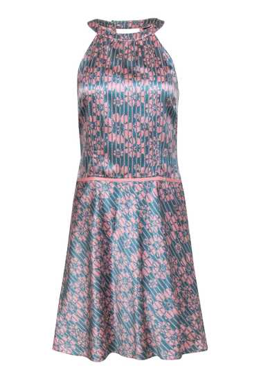 Ted Baker - Teal & Pink Floral Satin A-Line Dress 