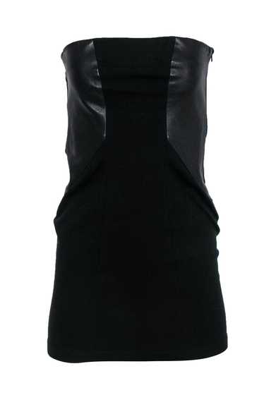 Theory - Black Strapless Bodycon Dress w/ Faux Lea