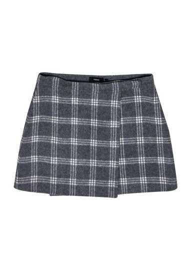 Theory - Grey Plaid Wool Blend Wrap Miniskirt Sz 8