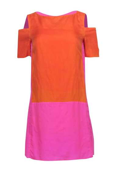 Tibi - Bright Pink & Orange Cold Shoulder Silk Shi