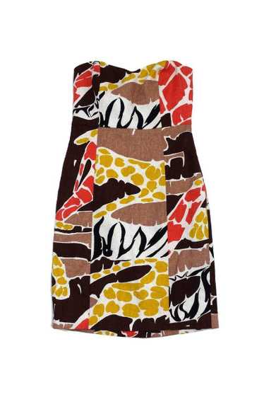 Tibi - Cream & Brown Safari Print Strapless Dress 