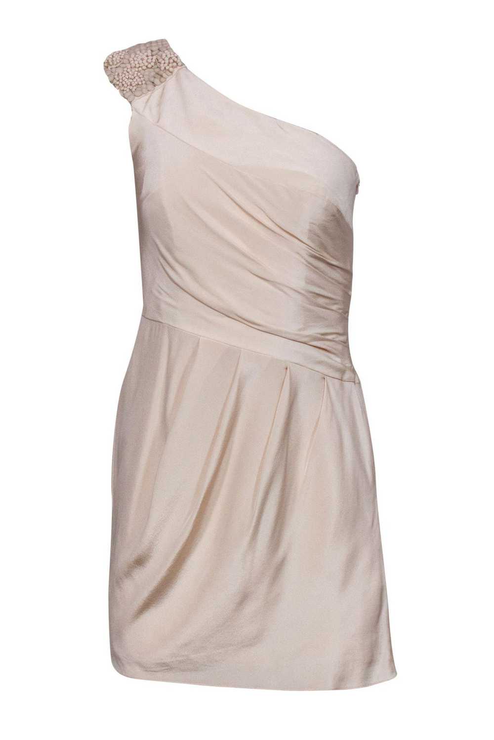 Tibi - Cream Satin One-Shoulder Beaded Dress Sz 4 - image 1