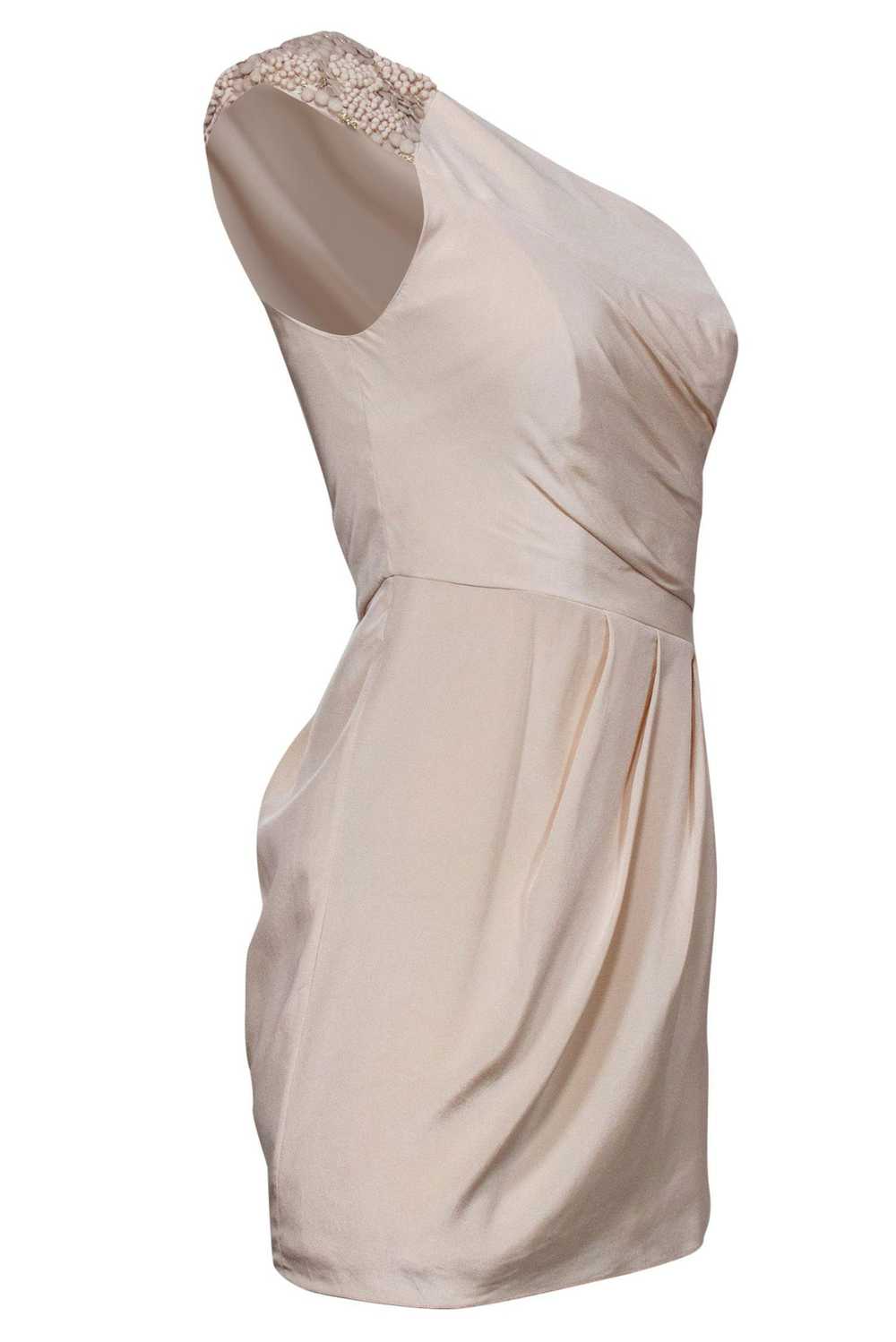 Tibi - Cream Satin One-Shoulder Beaded Dress Sz 4 - image 2