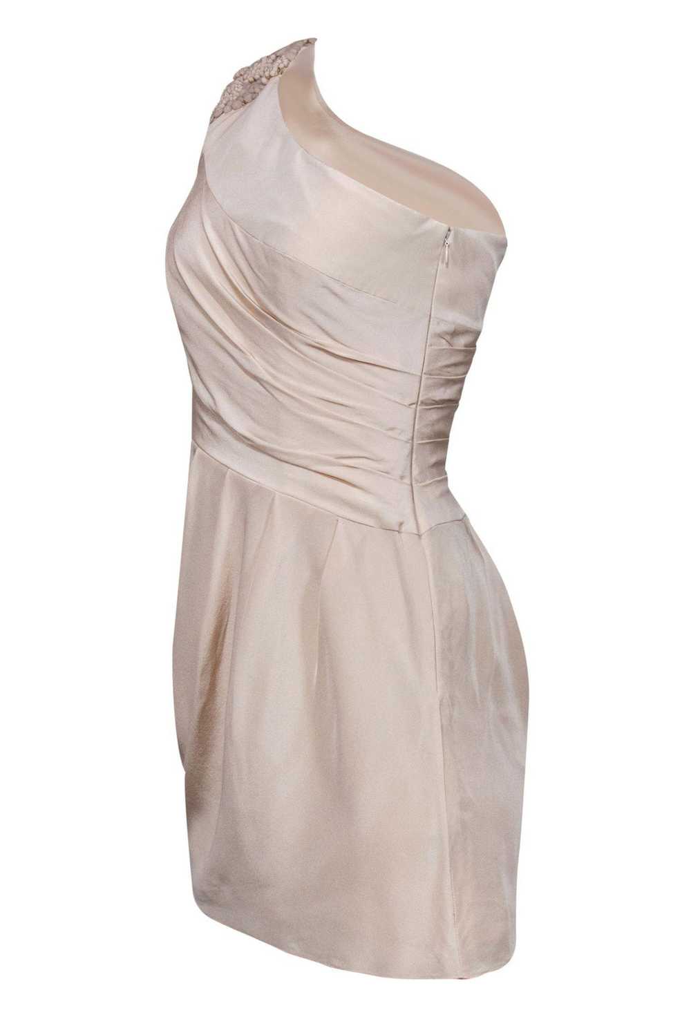 Tibi - Cream Satin One-Shoulder Beaded Dress Sz 4 - image 3