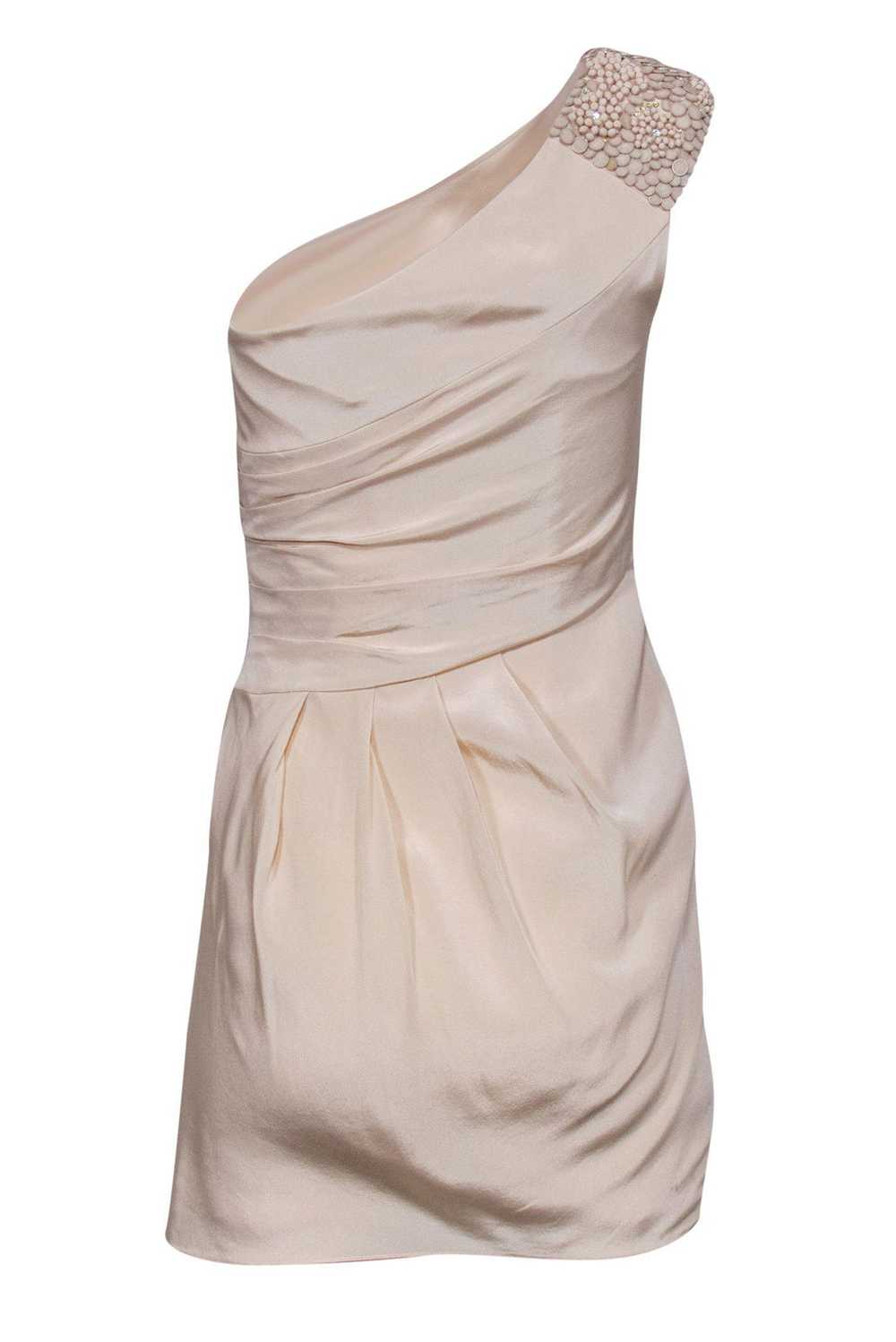Tibi - Cream Satin One-Shoulder Beaded Dress Sz 4 - image 4