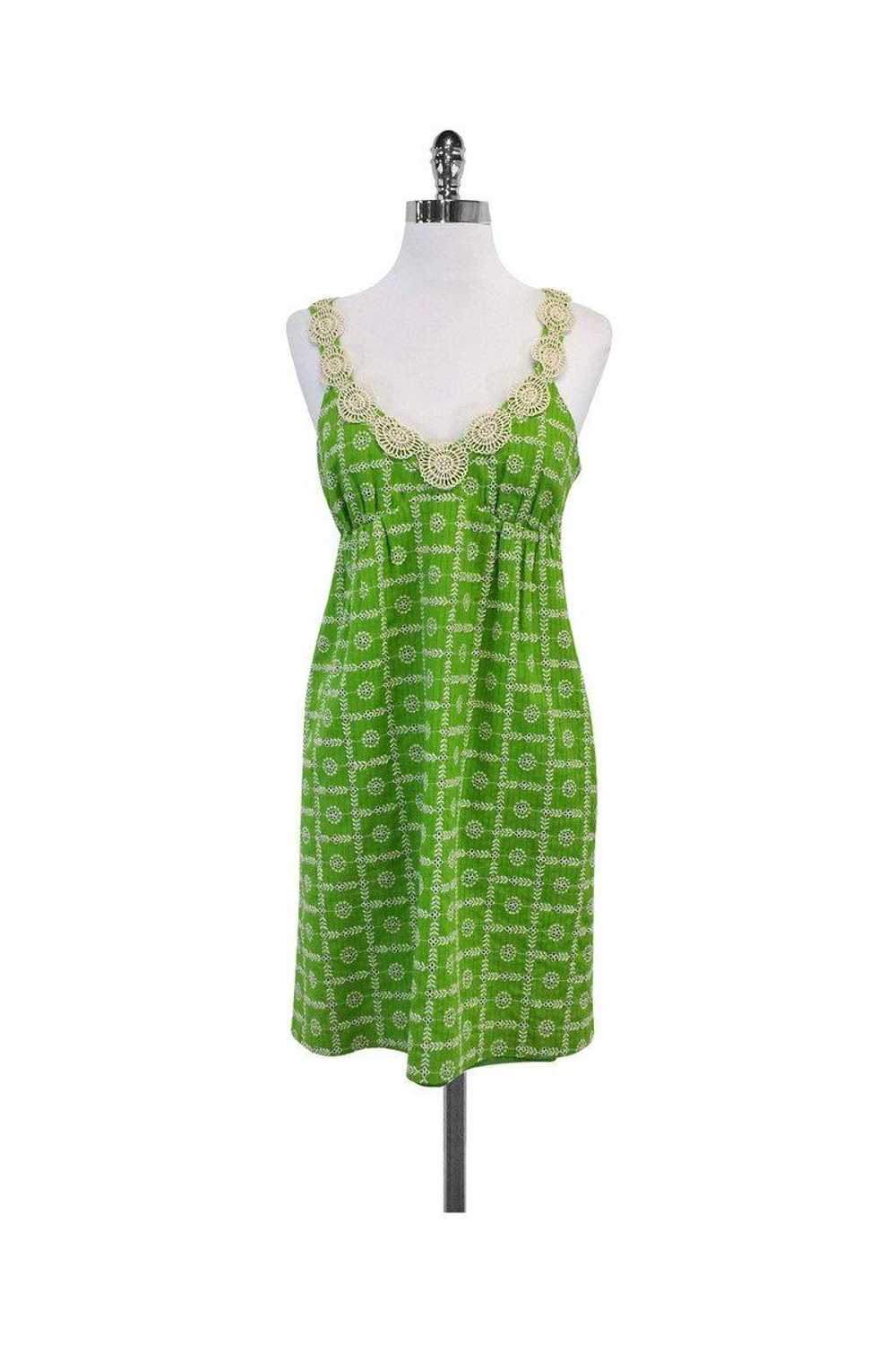 Tibi - Green & Cream Floral Embroidered Dress Sz 2 - image 1