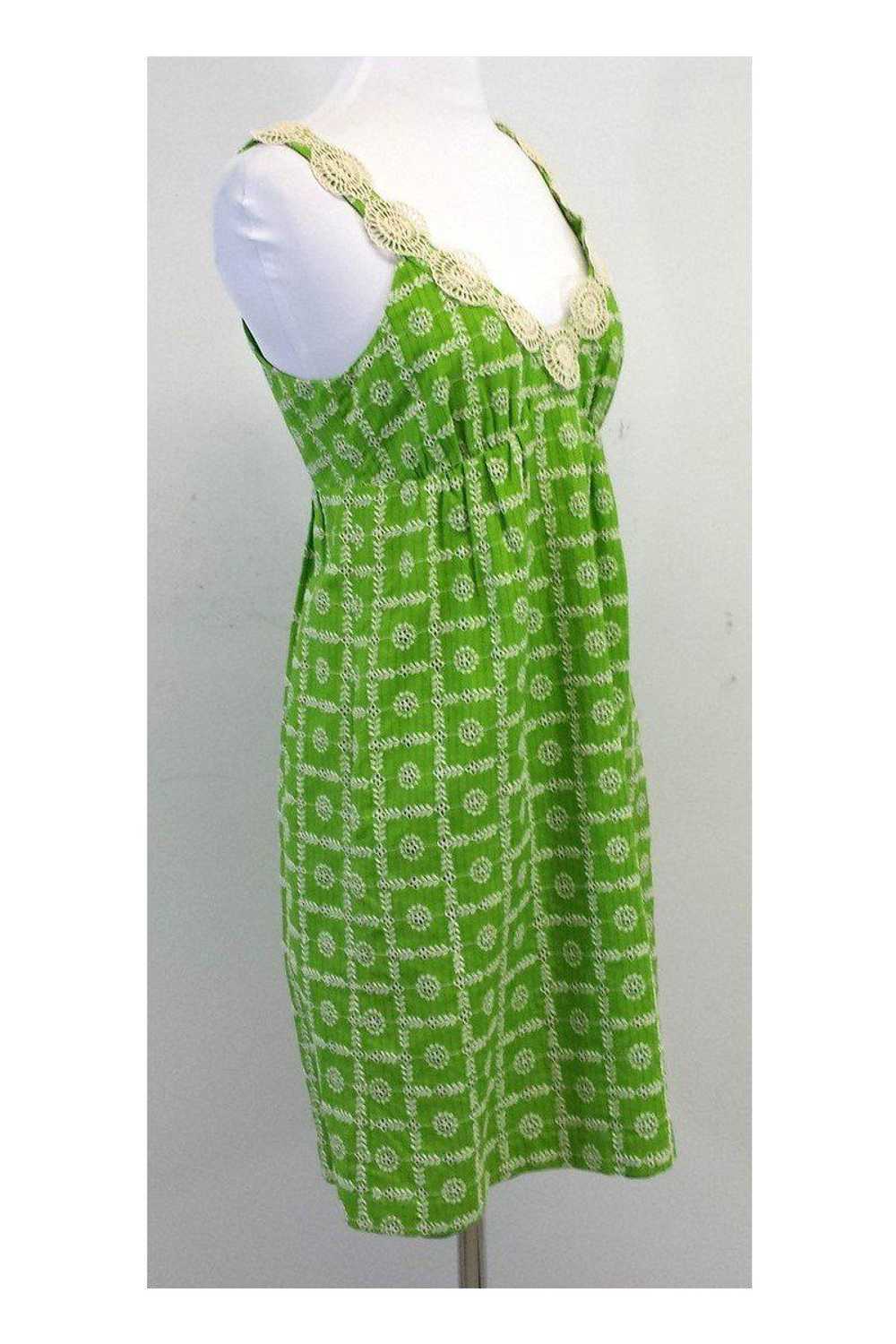 Tibi - Green & Cream Floral Embroidered Dress Sz 2 - image 2