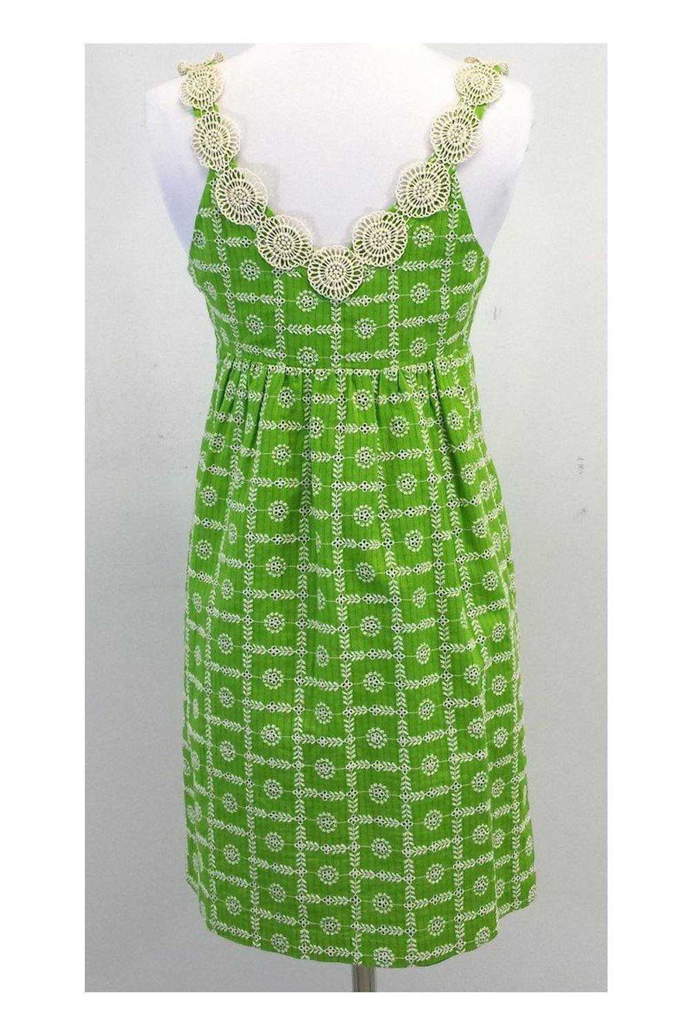 Tibi - Green & Cream Floral Embroidered Dress Sz 2 - image 3