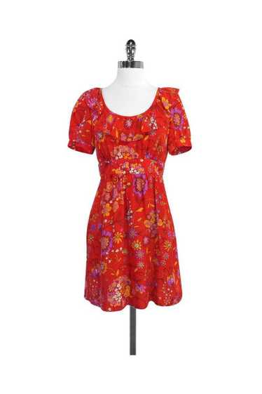 Tibi - Red Floral Print Silk Dress Sz 4 - image 1
