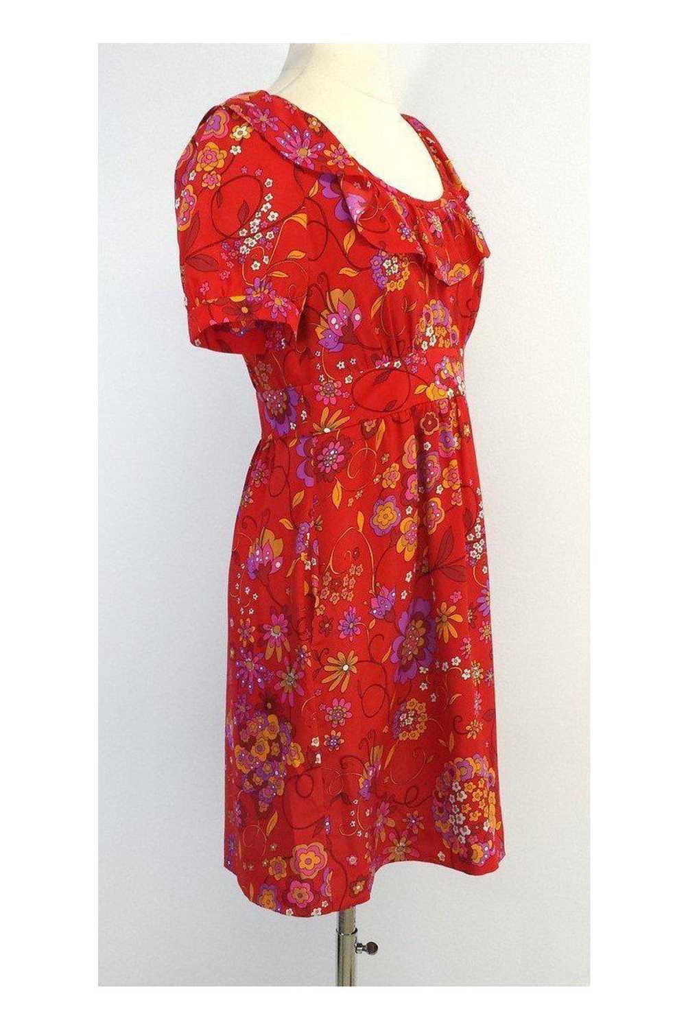 Tibi - Red Floral Print Silk Dress Sz 4 - image 2
