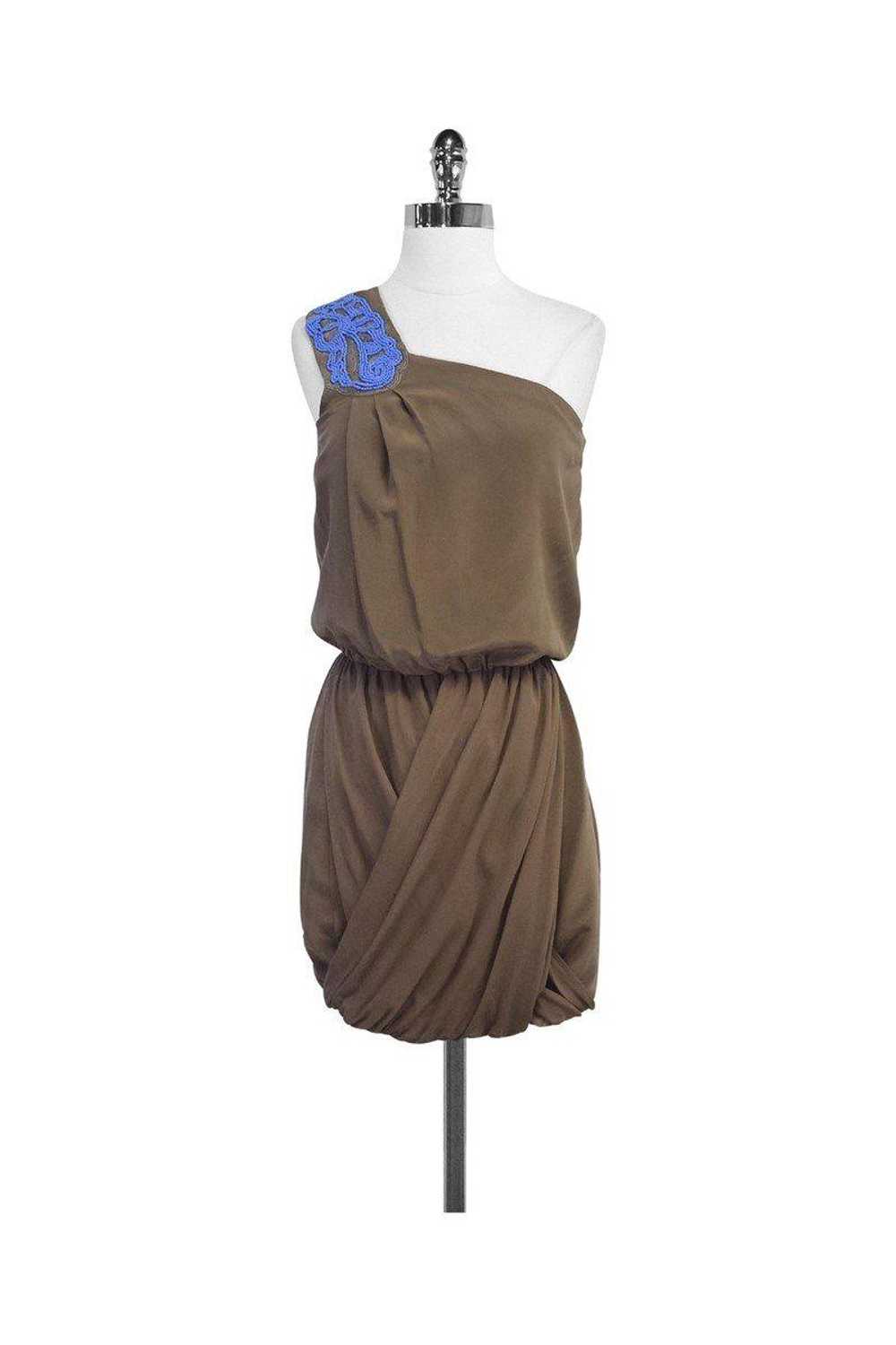 Tibi - Taupe Silk Beaded One Shoulder Dress Sz S - image 1