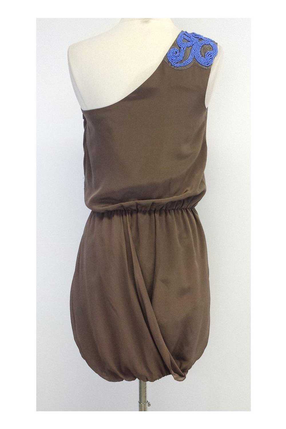 Tibi - Taupe Silk Beaded One Shoulder Dress Sz S - image 3