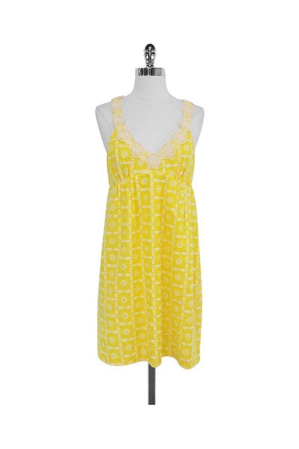 Tibi - Yellow Embroidered Cotton Eyelet Dress Sz 6 - image 1