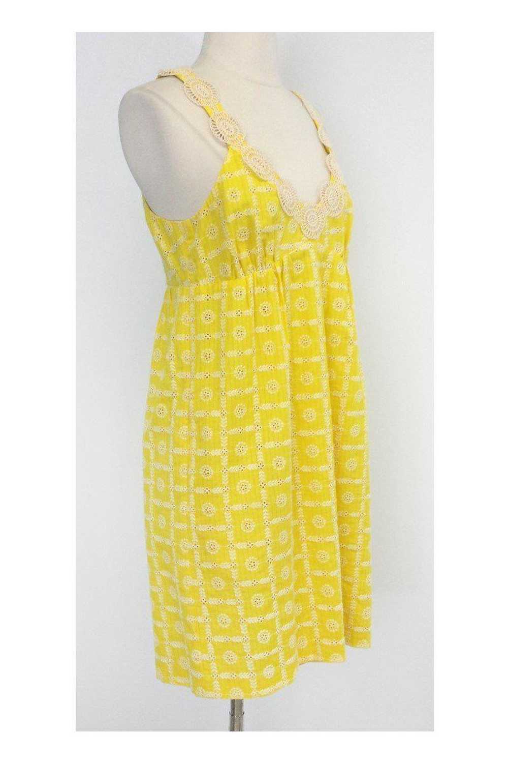 Tibi - Yellow Embroidered Cotton Eyelet Dress Sz 6 - image 2