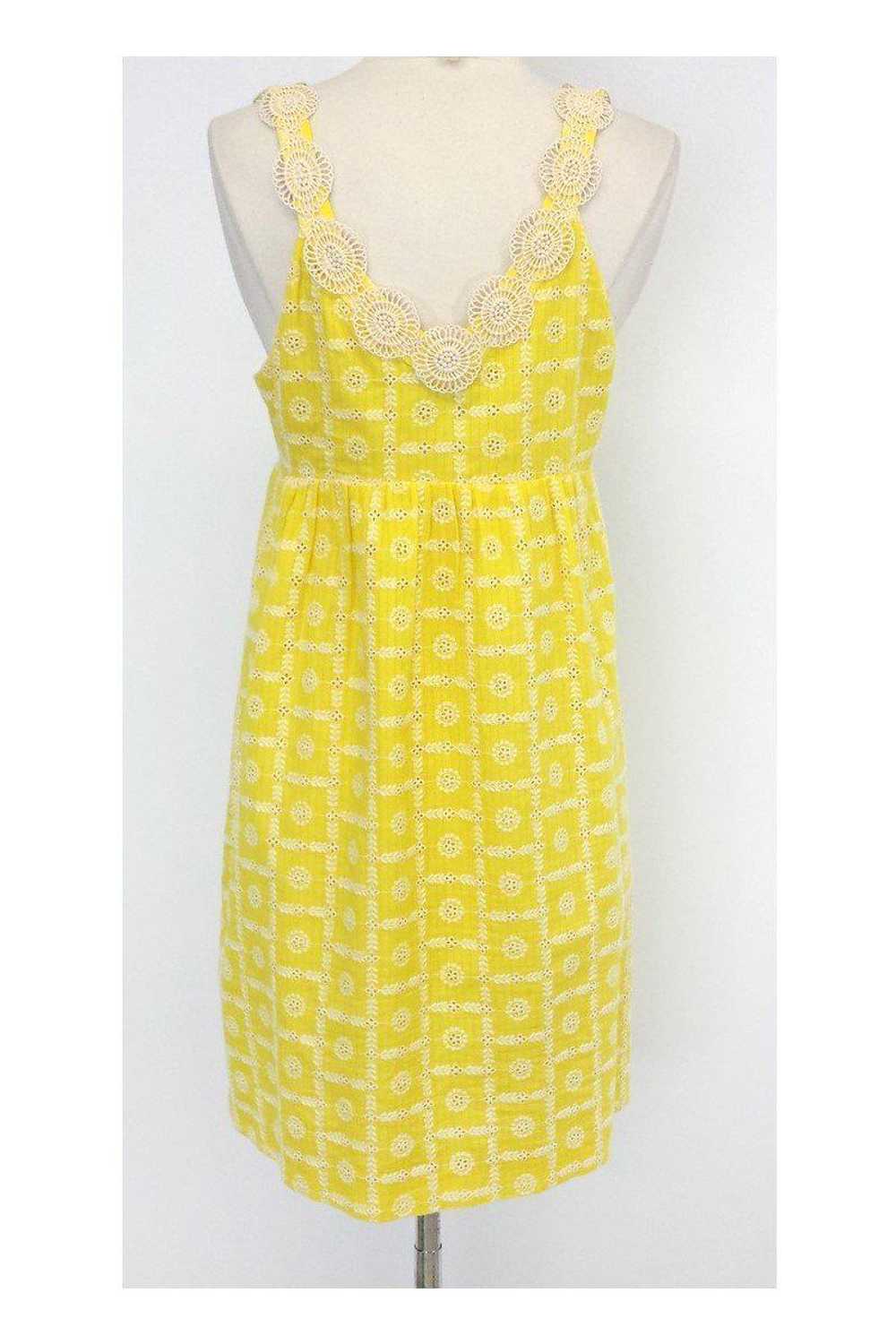 Tibi - Yellow Embroidered Cotton Eyelet Dress Sz 6 - image 3