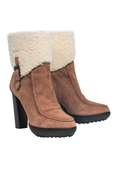 Tod's - Brown Suede Heeled Booties w/ Shearling Tr