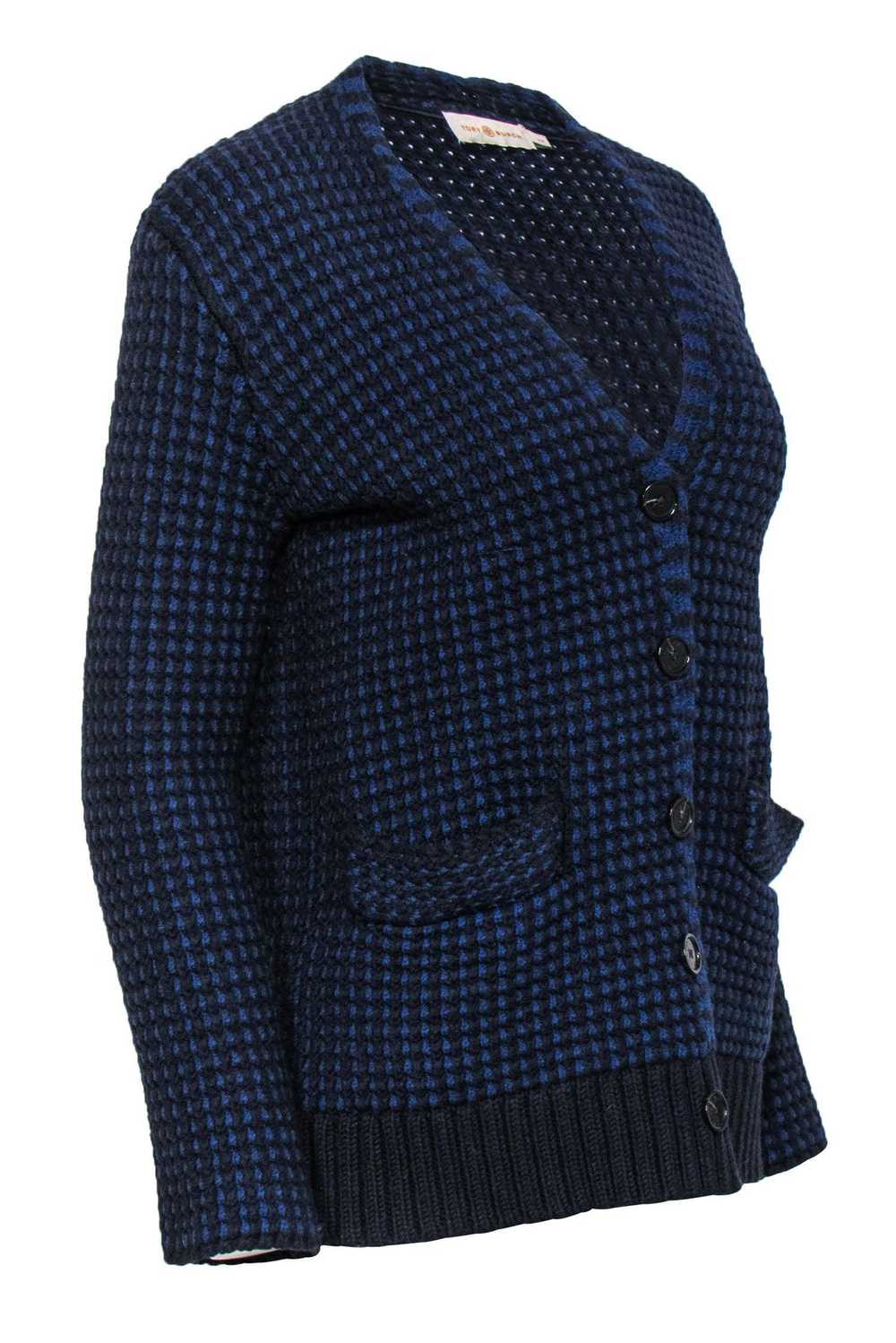 Tory Burch - Blue & Black Waffle Knit Merino Wool… - image 2