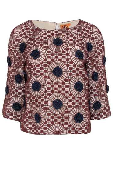 Tory Burch - Brown Cotton Lace Top w/ Crocheted Na