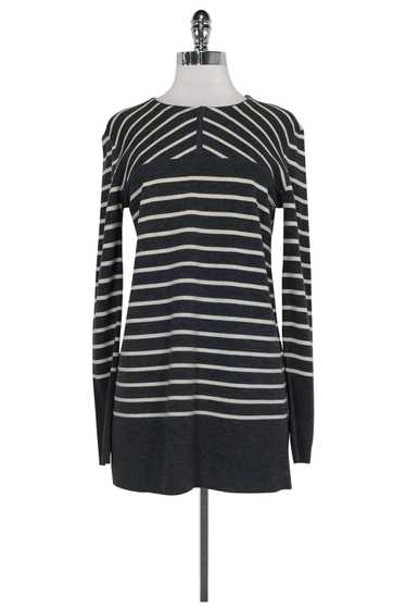 Tory Burch - Grey & White Striped Tunic Sweater Sz