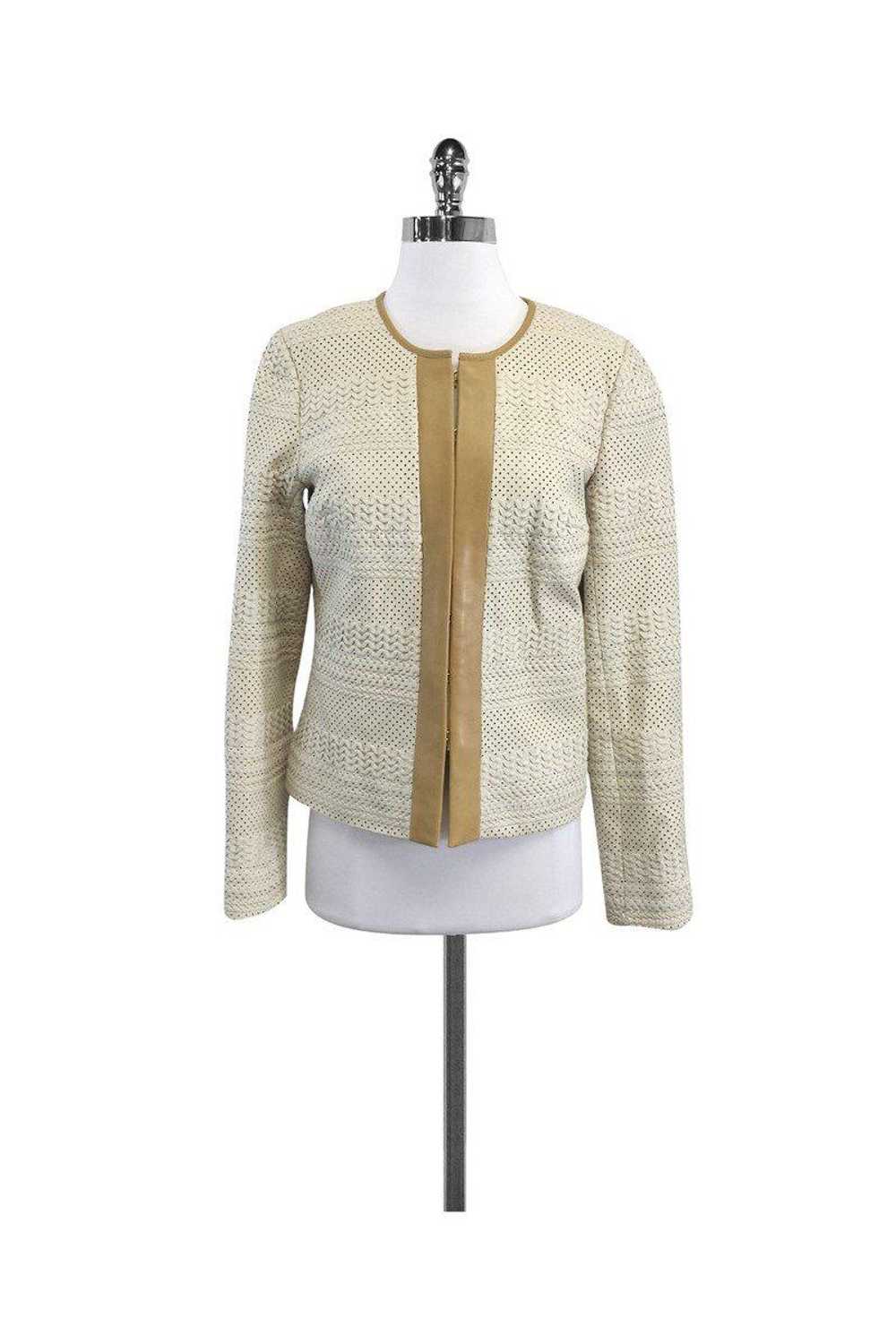 Tory Burch - Ivory & Tan Leather Perforated Jacke… - image 1