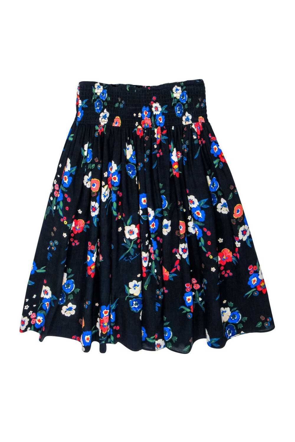 Tory Burch - Navy Floral Smocked Waist Skirt Sz 4 - image 2