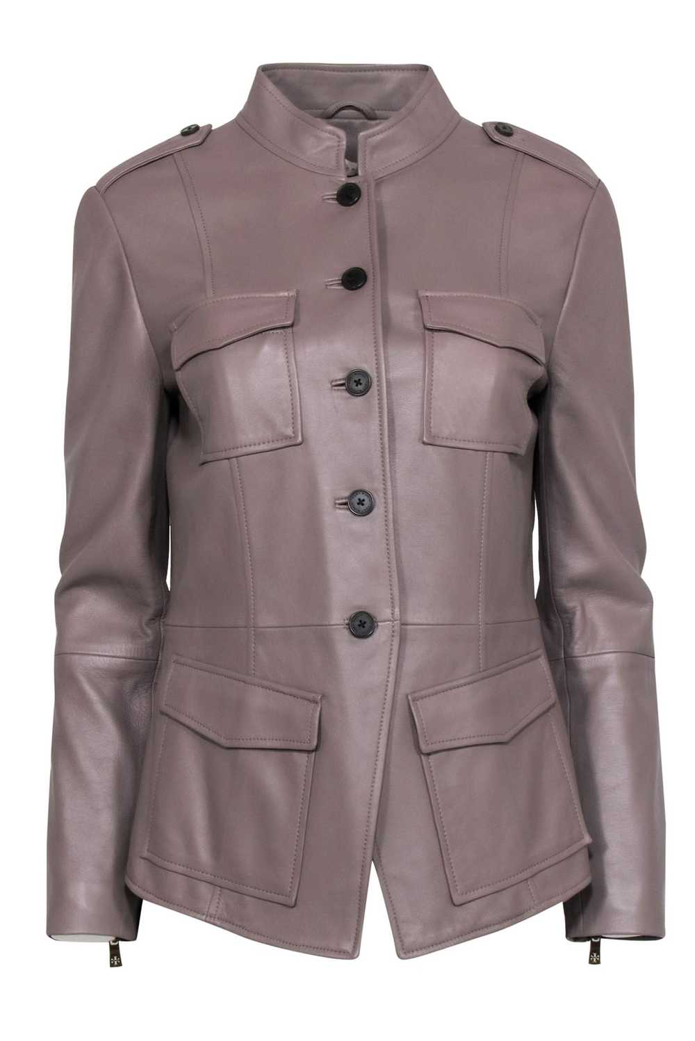 Tory Burch - Taupe Leather Button-Up Jacket Sz 8 - image 1