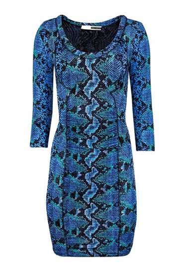 Tracy Reese - Blue & Teal Snake Print Dress Sz S - image 1