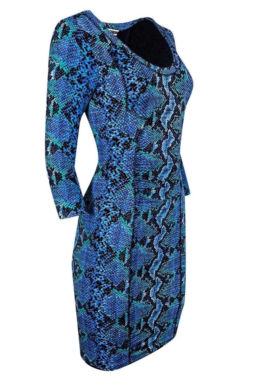 Tracy Reese - Blue & Teal Snake Print Dress Sz S - image 2