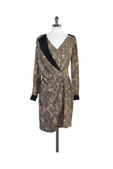 Trina Turk - Draped Black & Tan Geo Print Dress Sz