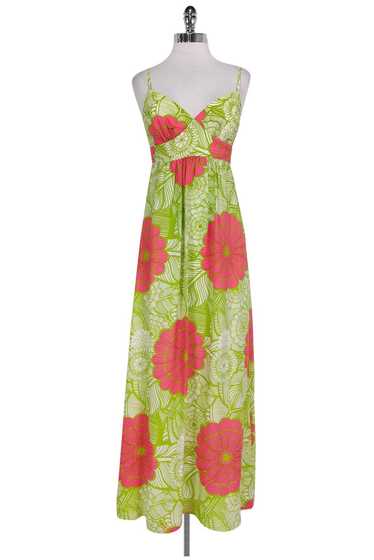 Trina Turk - Green & Pink Floral Maxi Dress Sz 2 - image 1