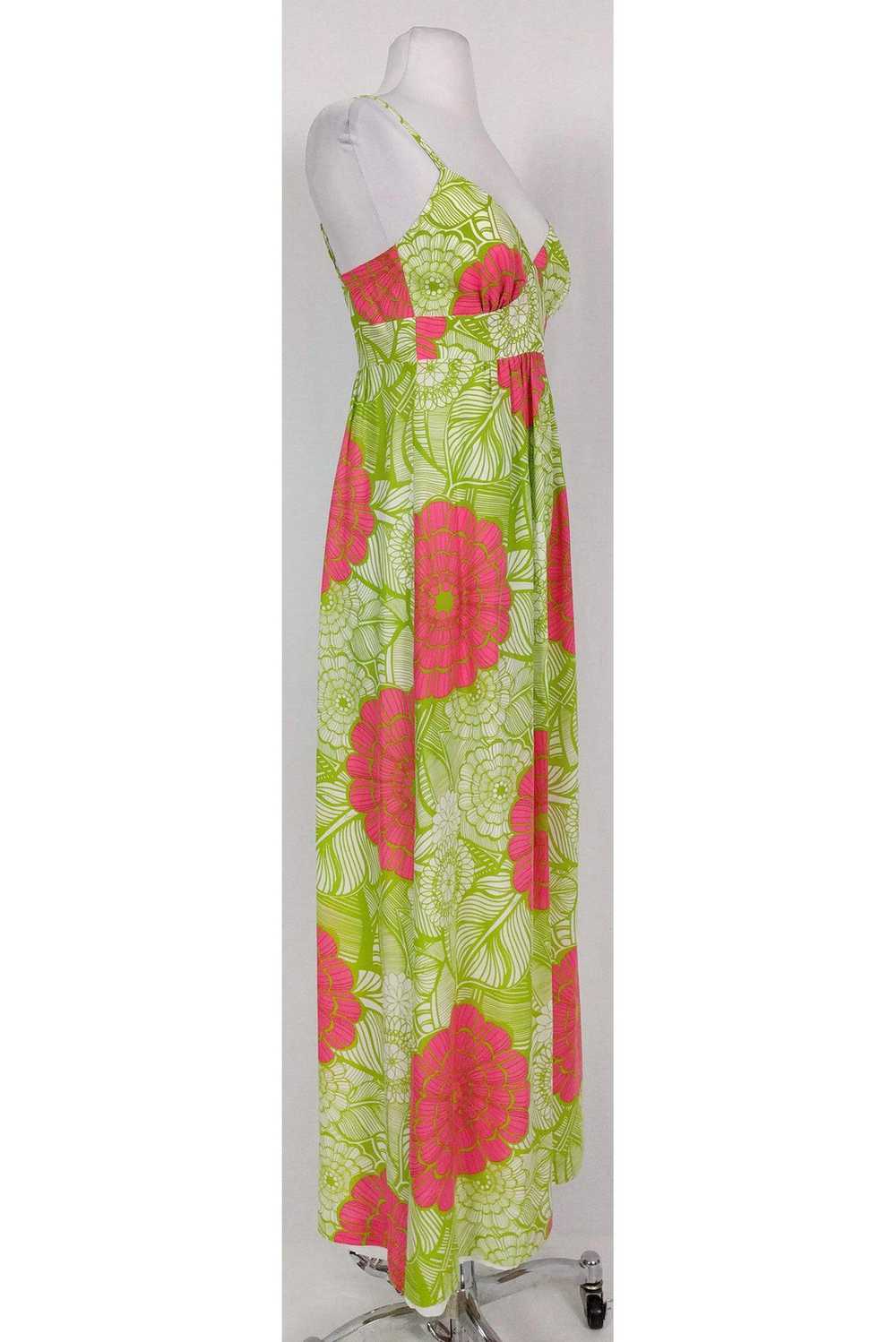 Trina Turk - Green & Pink Floral Maxi Dress Sz 2 - image 2