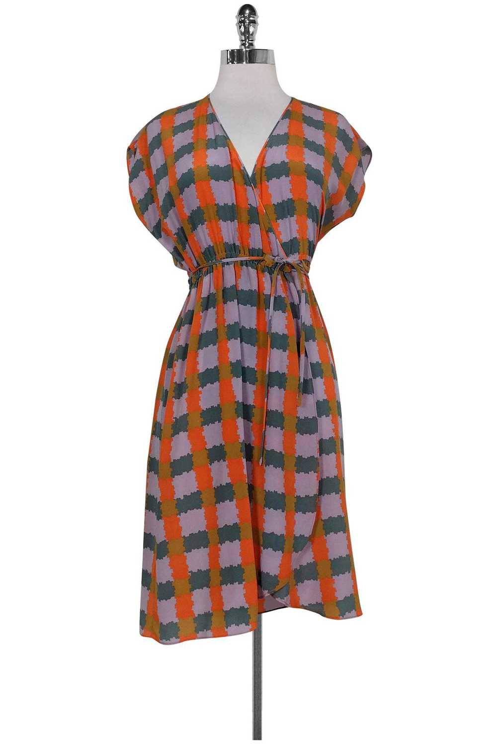 Tucker - Abstract Square Pattern Wrap Dress Sz P - image 1