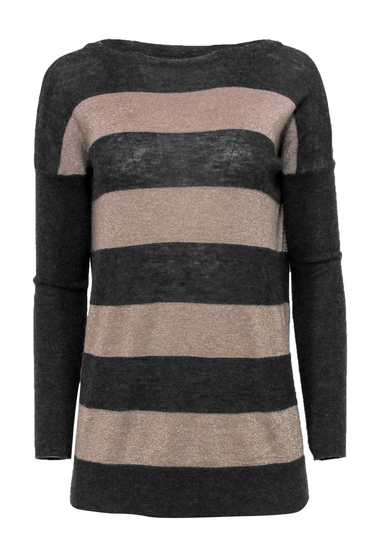 Vince - Grey & Gold Striped Cashmere Blend Sweater