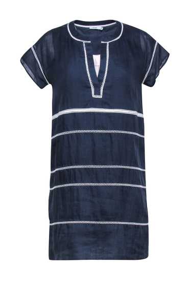 Vince - Navy & White Mesh Striped Shift Dress Sz 0 - image 1