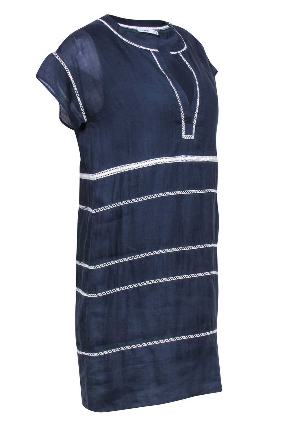 Vince - Navy & White Mesh Striped Shift Dress Sz 0 - image 2