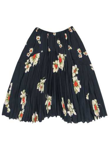 Vince - Navy Floral Printed Pleated Midi Skirt Sz 