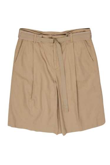 Vince - Tan Wide Leg Pleated Belted Bermuda Shorts