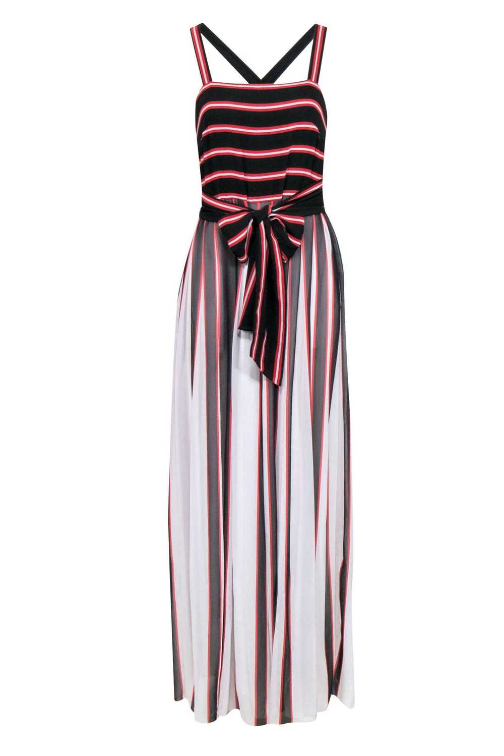 W by Worth - Red, Black & White Pleated Maxi Dres… - image 1