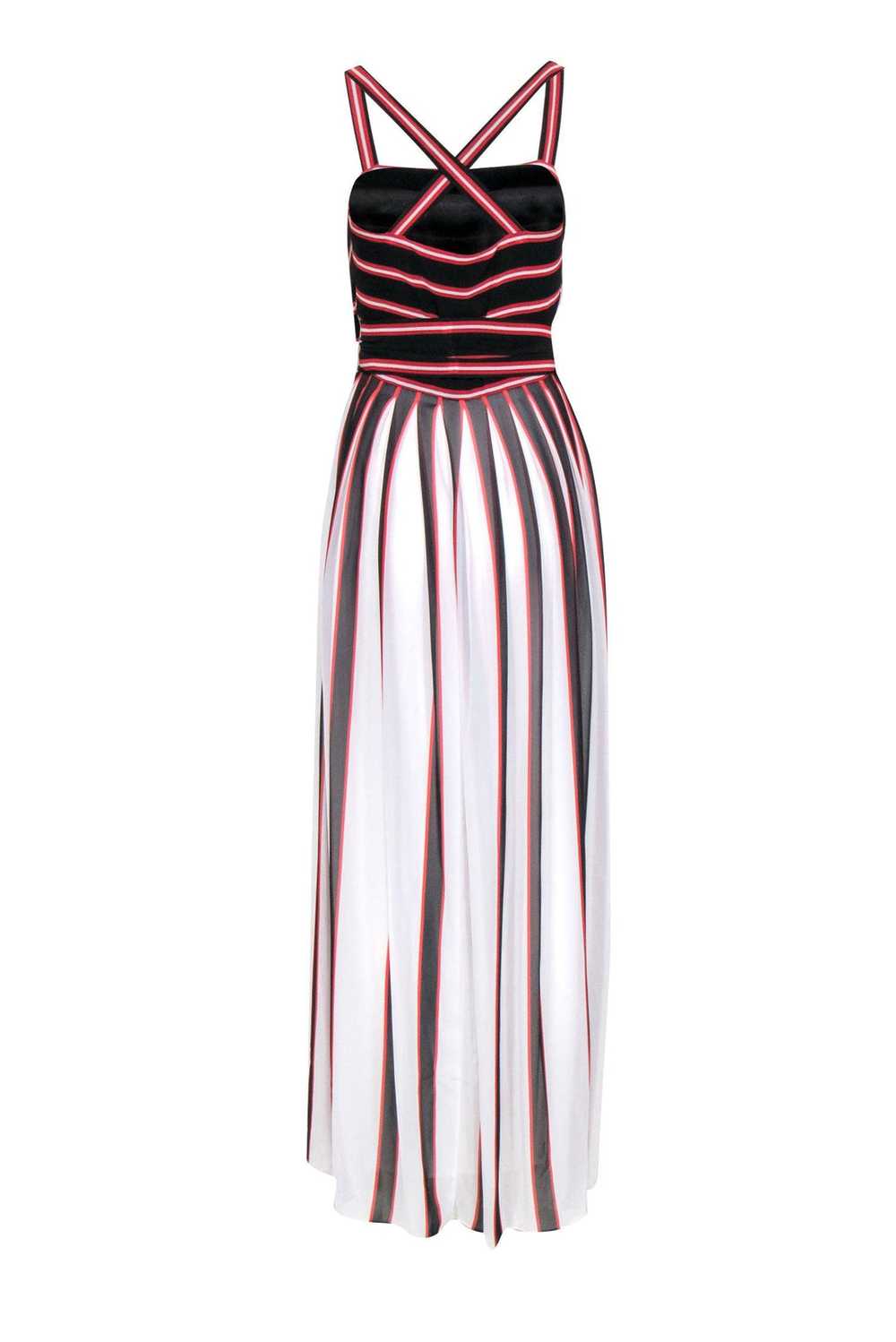 W by Worth - Red, Black & White Pleated Maxi Dres… - image 3